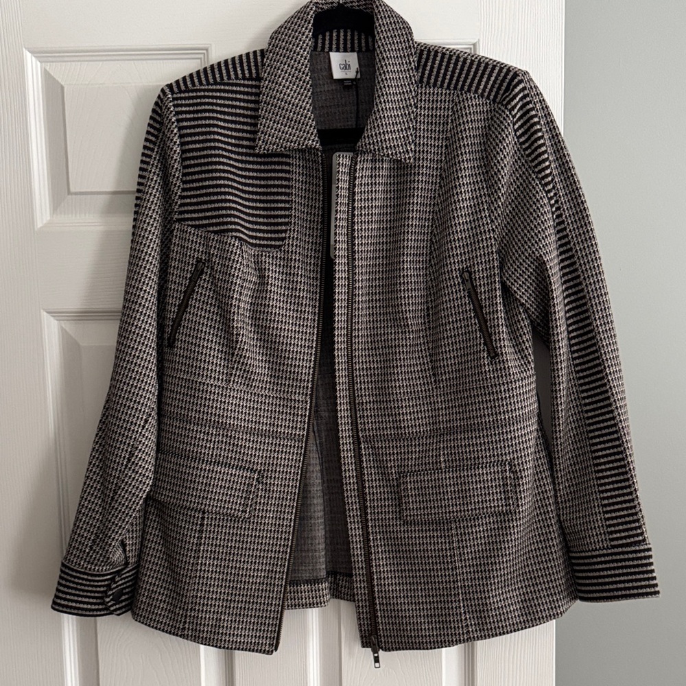 CAbi Black, Gray & Tan Houndstooth Blazer